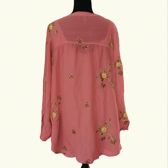 New Boho 2XL Chic Coral Artisy Lagenlook Embroidered Floral Tunic Top - Picture 6 of 11